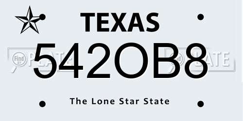 542OB8 Texas License Plate