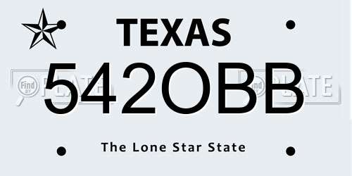 542OBB Texas License Plate