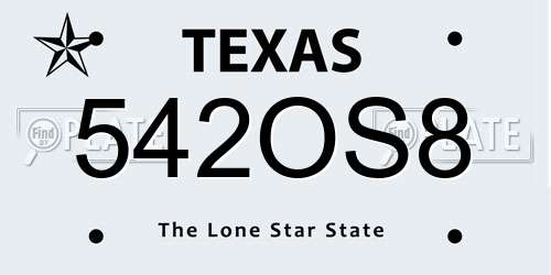 542OS8 Texas License Plate