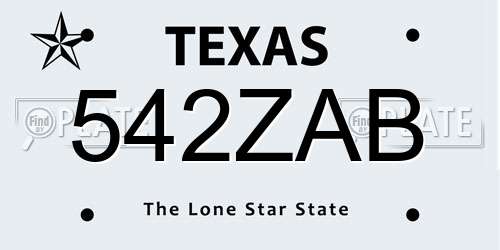 542ZAB Texas License Plate