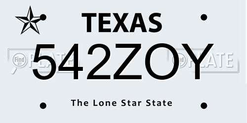 542ZOY Texas License Plate
