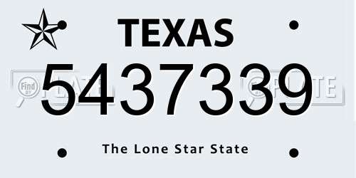 5437339 Texas License Plate