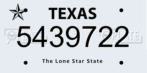 5439722 Texas License Plate