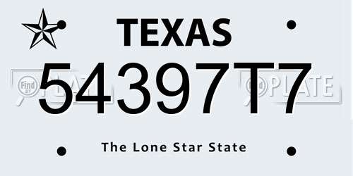 54397T7 Texas License Plate