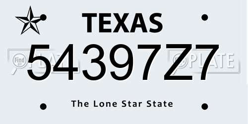54397Z7 Texas License Plate