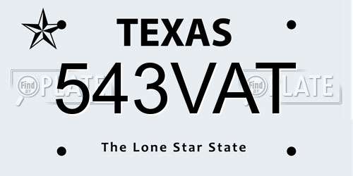 543VAT Texas License Plate