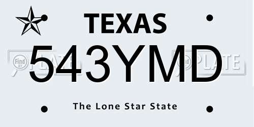 543YMD Texas License Plate