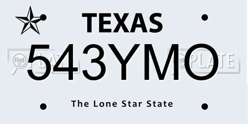 543YMO Texas License Plate
