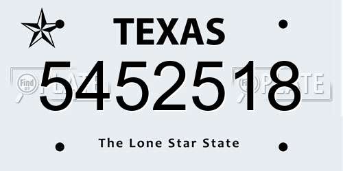 5452518 Texas License Plate