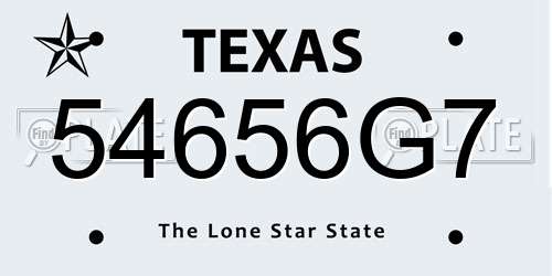 54656G7 Texas License Plate
