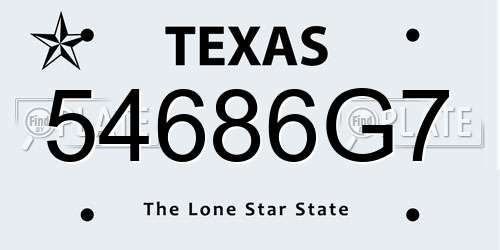 54686G7 Texas License Plate