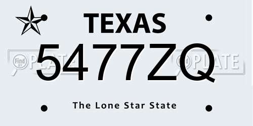 5477ZQ Texas License Plate