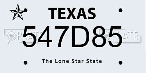 547D85 Texas License Plate