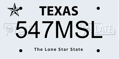 547MSL Texas License Plate