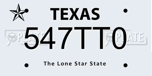 547TT0 Texas License Plate