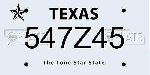 547Z45 Texas License Plate
