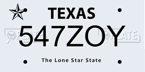547ZOY Texas License Plate