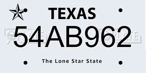 54AB962 Texas License Plate
