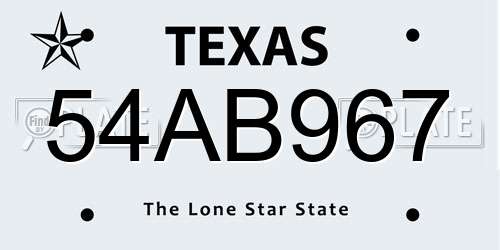 54AB967 Texas License Plate