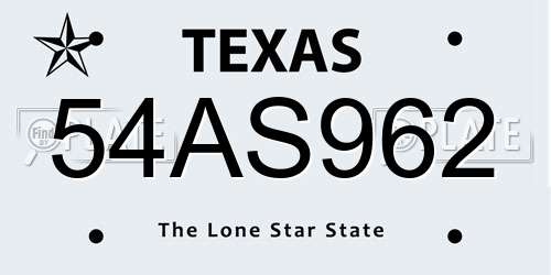 54AS962 Texas License Plate