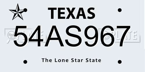 54AS967 Texas License Plate