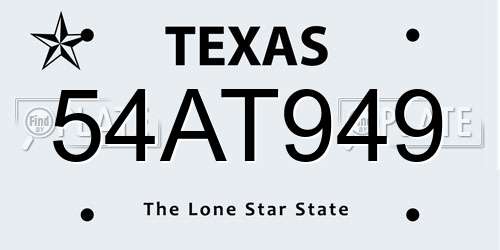 54AT949 Texas License Plate