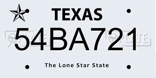 54BA721 Texas License Plate