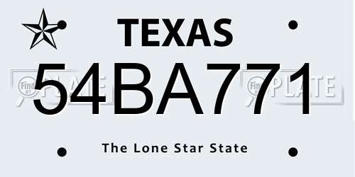 54BA771 Texas License Plate