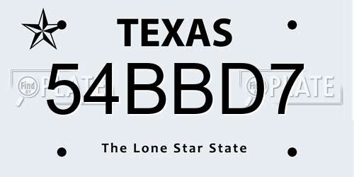 54BBD7 Texas License Plate