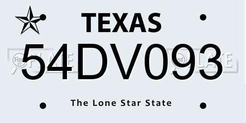 54DV093 Texas License Plate