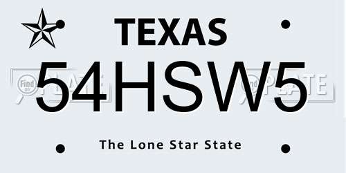 54HSW5 Texas License Plate