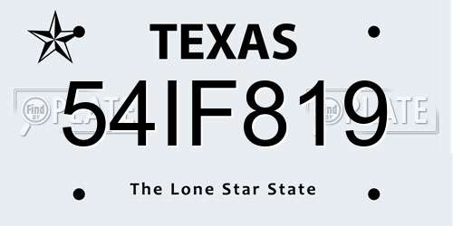 54IF819 Texas License Plate
