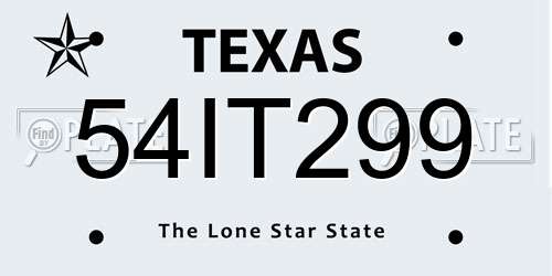 54IT299 Texas License Plate