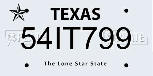 54IT799 Texas License Plate