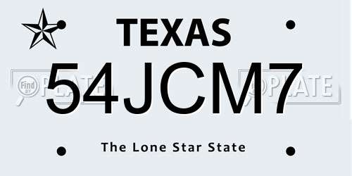 54JCM7 Texas License Plate