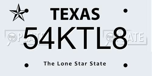 54KTL8 Texas License Plate