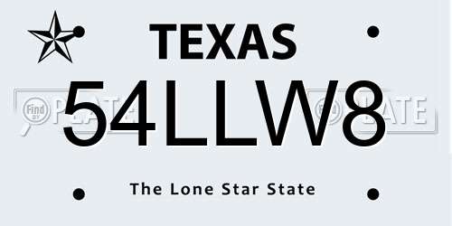 54LLW8 Texas License Plate