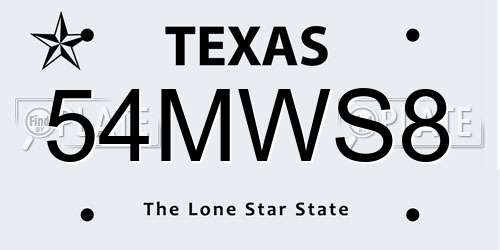 54MWS8 Texas License Plate
