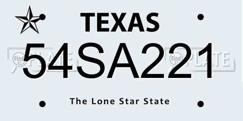54SA221 Texas License Plate