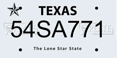 54SA771 Texas License Plate