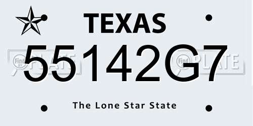 55142G7 Texas License Plate