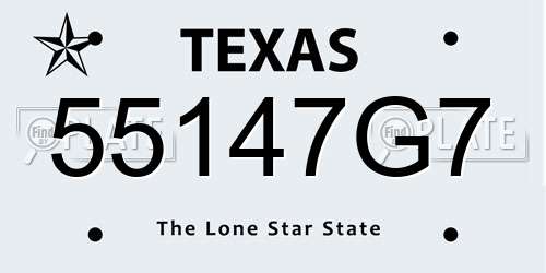 55147G7 Texas License Plate