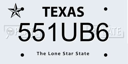 551UB6 Texas License Plate