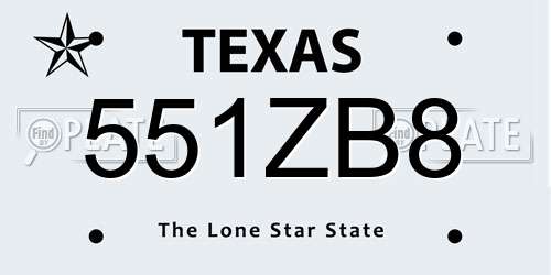 551ZB8 Texas License Plate