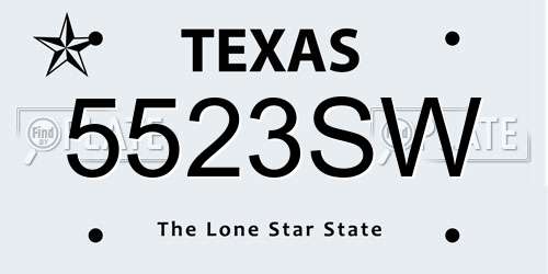 5523SW Texas License Plate