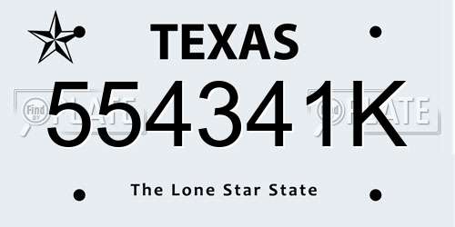 554341K Texas License Plate