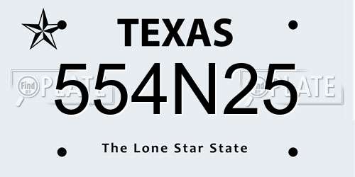 554N25 Texas License Plate