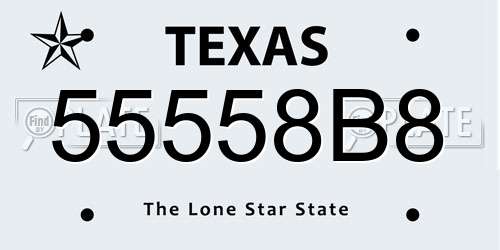 55558B8 Texas License Plate