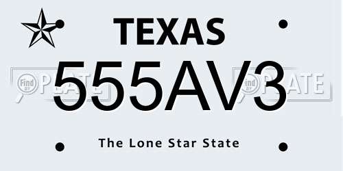 555AV3 Texas License Plate