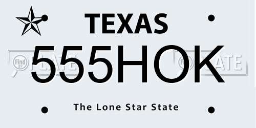 555HOK Texas License Plate